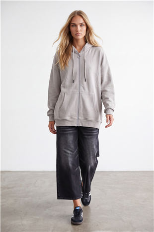 Kadın Bej Üç İplik Şardonlu Oversize Sweatshirt Alc-X15945