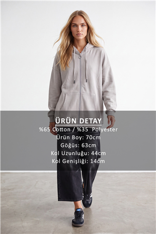 Kadın Bej Üç İplik Şardonlu Oversize Sweatshirt Alc-X15945