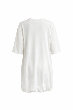 Kadın Beyaz Balon Kesim Bisiklet Yaka Oversize T-Shırt Alc-X15248