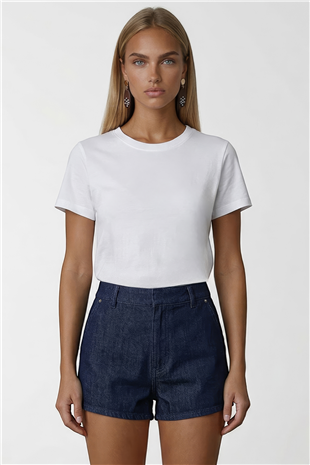 Kadın Beyaz Bisiklet Yaka Basic Bluz Alc-X15455