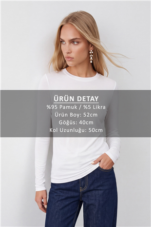 Kadın Beyaz Bisiklet Yaka Basic Bluz ALC-X14389