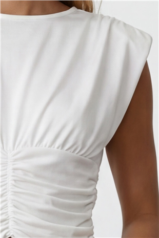 Kadın Beyaz Bisiklet Yaka Drape Detaylı Vatkalı Sandy Bluz Alc-X15485