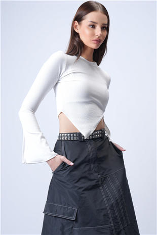 Kadın Beyaz Bisiklet Yaka İspanyol Kol Ottoban Bluz Alc-X15024