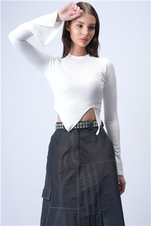 Kadın Beyaz Bisiklet Yaka İspanyol Kol Ottoban Bluz Alc-X15024