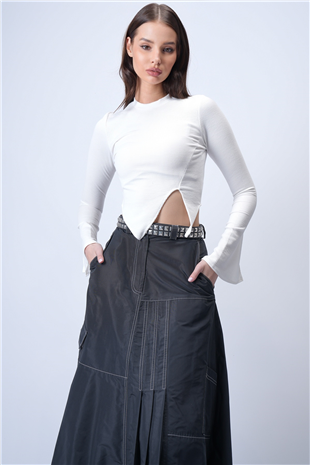 Kadın Beyaz Bisiklet Yaka İspanyol Kol Ottoban Bluz Alc-X15024