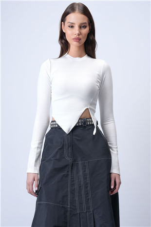 Kadın Beyaz Bisiklet Yaka İspanyol Kol Ottoban Bluz Alc-X15024