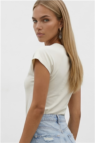 Kadın Beyaz Bisiklet Yaka Reglan Kol Likralı Örme Bluz Alc-X15388