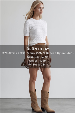 Kadın Beyaz Bisiklet Yaka Yumuşak Dokulu Kendinden Simli Triko Bluz Alc-X15768