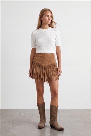 Kadın Beyaz Bisiklet Yaka Yumuşak Dokulu Kendinden Simli Triko Bluz Alc-X15768