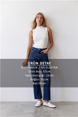 Kadın Beyaz Dik Yaka Kolsuz Bluz Alc-X15658