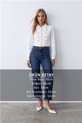 Kadın Beyaz Düğme Detaylı Blazer Ceket Alc-X15660