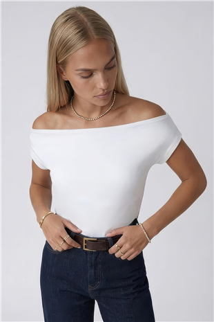 Kadın Beyaz Geniş Yaka Sandy Bluz Alc-X15461