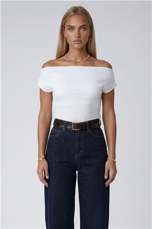 Kadın Beyaz Geniş Yaka Sandy Bluz Alc-X15461