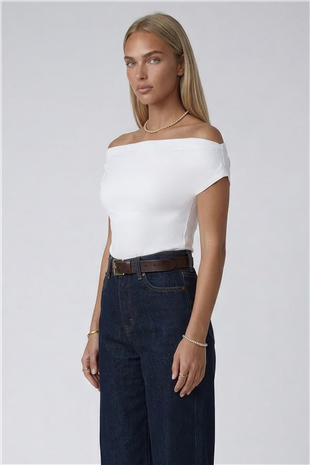 Kadın Beyaz Geniş Yaka Sandy Bluz Alc-X15461
