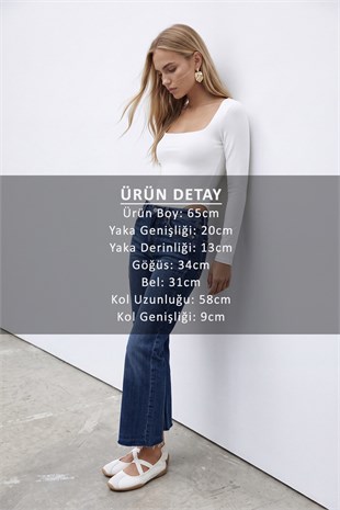 Kadın Beyaz Kare Yaka Tulumlu Alttan Çıtçıtlı Bodysuit ALC-X14390