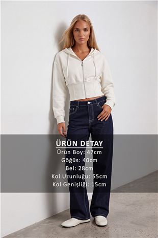 Kadın Beyaz Korseli Kapişonlu Sweatshırt Alc-X15622