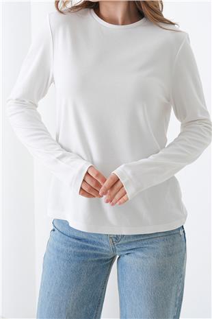 Kadın BEYAZ Parmak Geçirmeli Bisiklet Yaka Basic Bluz VS01447