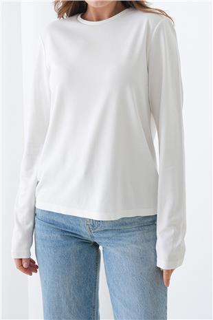 Kadın BEYAZ Parmak Geçirmeli Bisiklet Yaka Basic Bluz VS01447