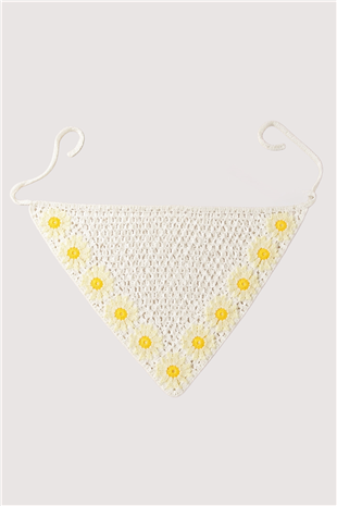 Beyaz Sarı Çiçek Motifli Bandana Alc-X15560