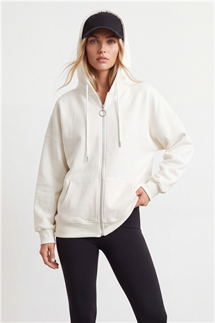 Kadın Beyaz Üç İplik Şardonlu Oversize Sweatshirt Alc-X15945
