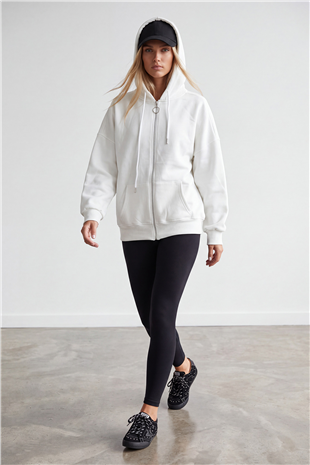 Kadın Beyaz Üç İplik Şardonlu Oversize Sweatshirt Alc-X15945