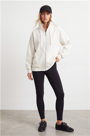 Kadın Beyaz Üç İplik Şardonlu Oversize Sweatshirt Alc-X15945