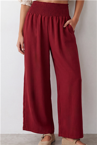 Kadın Bordo Beli Gipeli Paçası Bağcık Detaylı Pantolon Alc-X15592