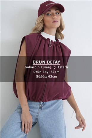 Kadın Bordo Bisiklet Yaka Fermuarlı Astarlı Kolsuz Trençkot Alc-X15620