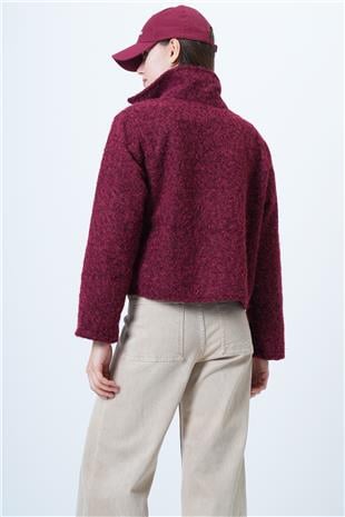 Kadın BORDO Çift Cepli Fermuar Kapamalı Buklet Ceket VS01507