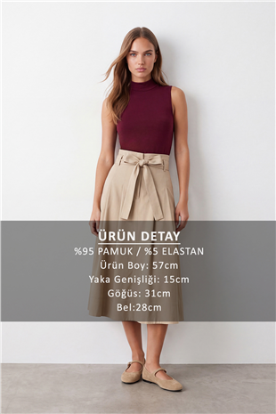 Kadın Bordo Dik Yaka Kolsuz Bluz Alc-X15658