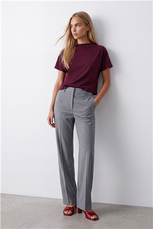 Kadın Bordo Dik Yaka Yarım Kol Triko Bluz Alc-X14628