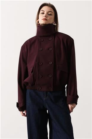 Kadın Bordo Düğme Kapamalı Çift Cepli Vatkalı Ve Astarlı Bomber Ceket Vs01696