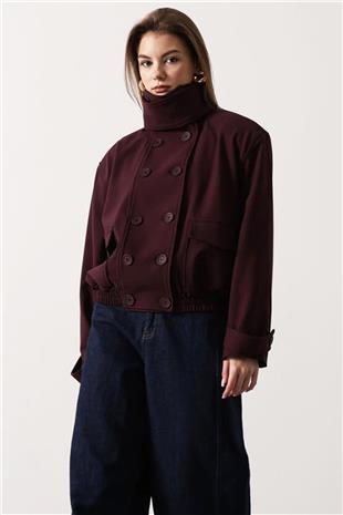 Kadın Bordo Düğme Kapamalı Çift Cepli Vatkalı Ve Astarlı Bomber Ceket Vs01696