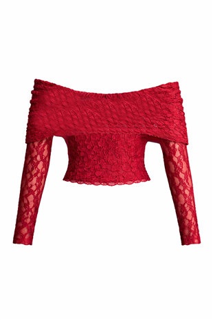 Kadın Bordo Madonna Yaka İçi Astarlı Dantel Bluz Alc-X15192