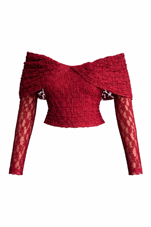 Kadın Bordo Madonna Yaka İçi Astarlı Dantel Bluz Alc-X15192