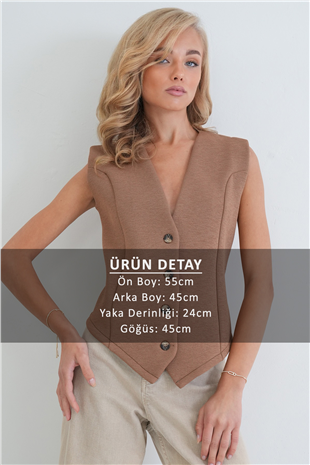 Kadın Camel Beli Ayarlanabilir Dikiş Detaylı Yelek Alc-X14408