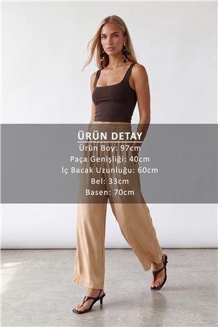 Kadın Camel Beli Gipeli Paçası Bağcık Detaylı Pantolon Alc-X15592