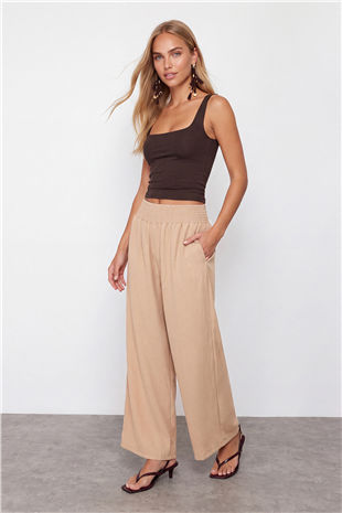 Kadın Camel Beli Gipeli Paçası Bağcık Detaylı Pantolon Alc-X15592