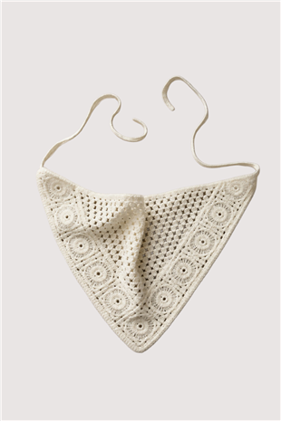 Ekru Çiçek Motifli Bandana Alc-X15560