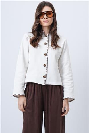 Kadın Ekru Hakim Yaka Çoban Dikişli Hırka Alc-X14726