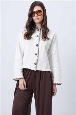 Kadın Ekru Hakim Yaka Çoban Dikişli Hırka Alc-X14726