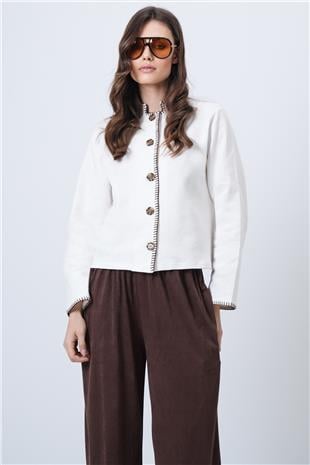 Kadın Ekru Hakim Yaka Çoban Dikişli Hırka Alc-X14726