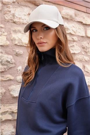 Kadın EKRU Kadife Dokulu Kavisli Siperlik Ayarlanabilir Şapka VS01228