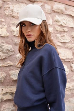 Kadın EKRU Kadife Dokulu Kavisli Siperlik Ayarlanabilir Şapka VS01228