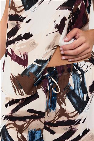 Kadın EKRU KAHVE Beli Bağlamalı Çift Cepli Pantolon ve Bluz Takım VS00367