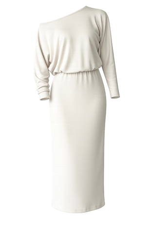 Kadın Ekru Kayık Yaka Beli Lastikli Midi Boy Elbise Alc-X15226