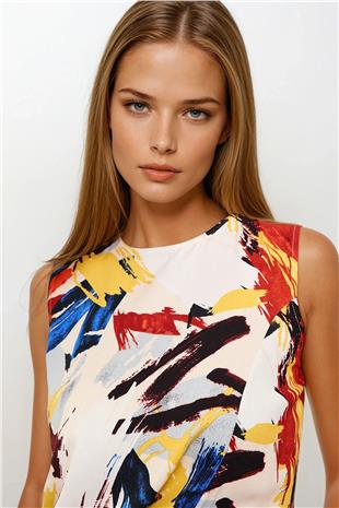 Kadın EKRU KIRMIZI Beli Bağlamalı Çift Cepli Pantolon ve Bluz Takım VS00367