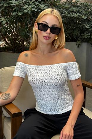 Kadın EKRU Madonna Yaka Dokulu Bluz PRM1009