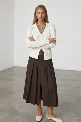 Kadın Ekru V Yaka İspanyol Kol Fırfır Kumaş Gömlek Alc-X15404