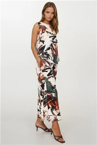 Kadın EKRU YEŞİL Beli Bağlamalı Çift Cepli Pantolon ve Bluz Takım VS00367